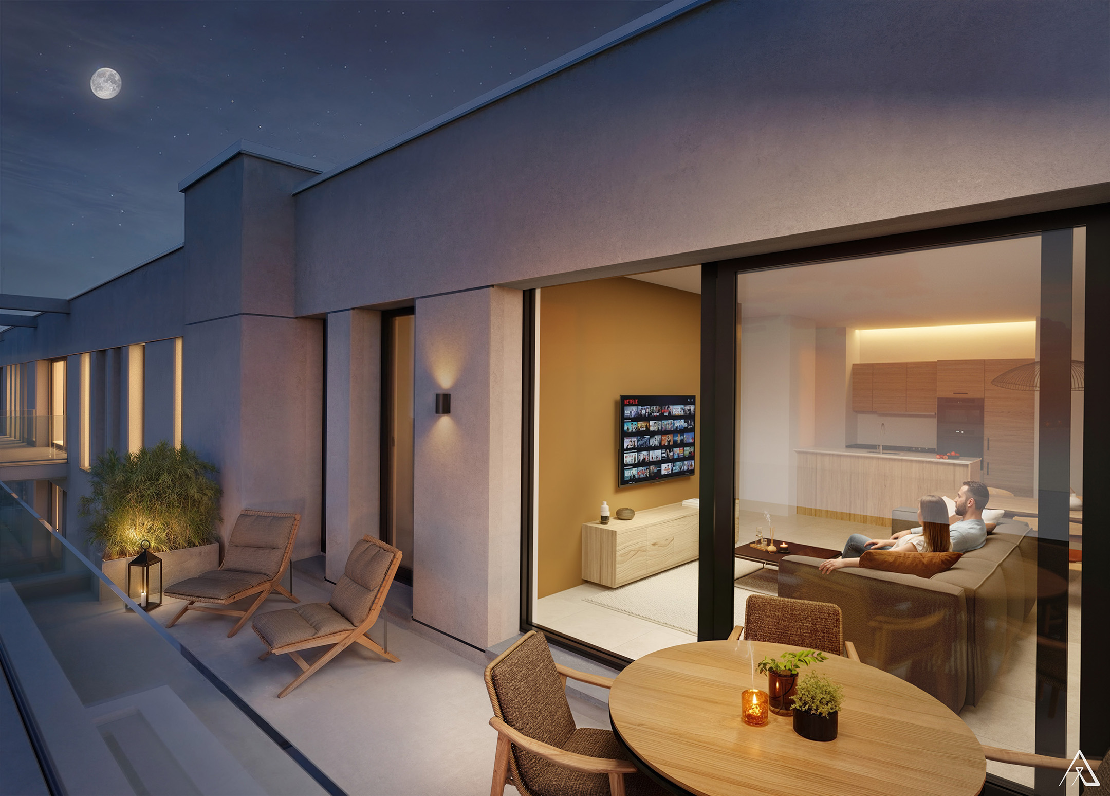 Vue aérienne d’un balcon de penthouse de la résidence STOCK’L à Woluwe-Saint-Pierre