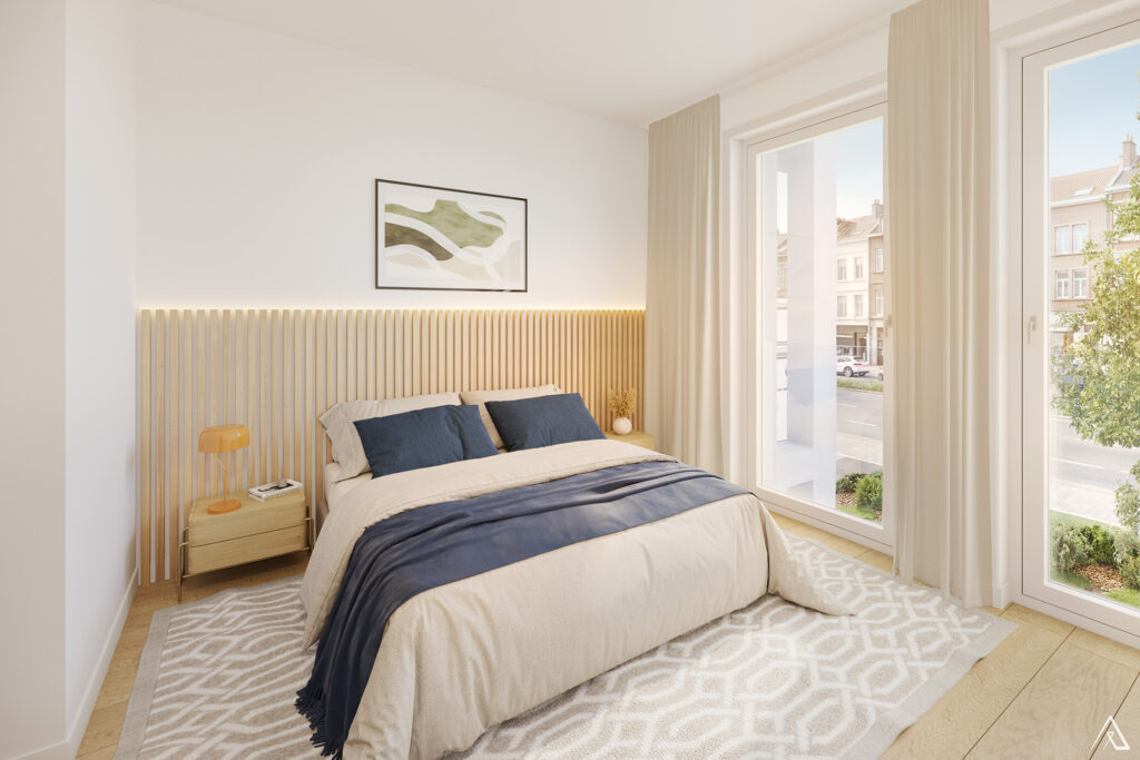 Chambre lumineuse de l’appartement B21 de la résidence Stock-L
